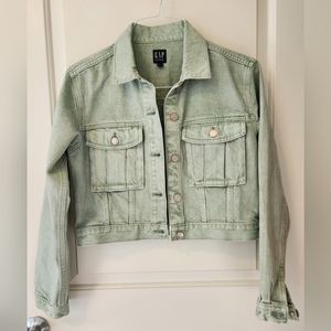 Gap denim sage green cropped denim jacket, size S